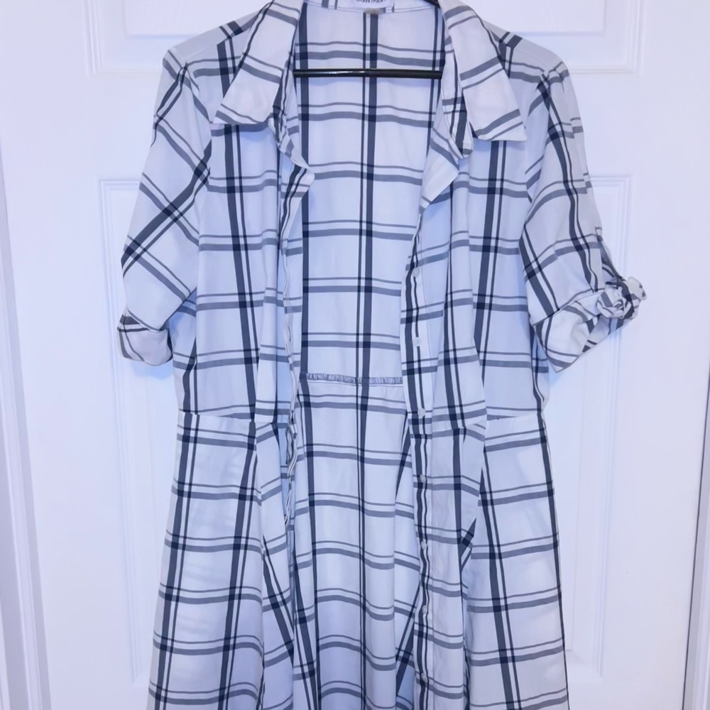 Calvin Klein Plaid Dress - Blue and White
